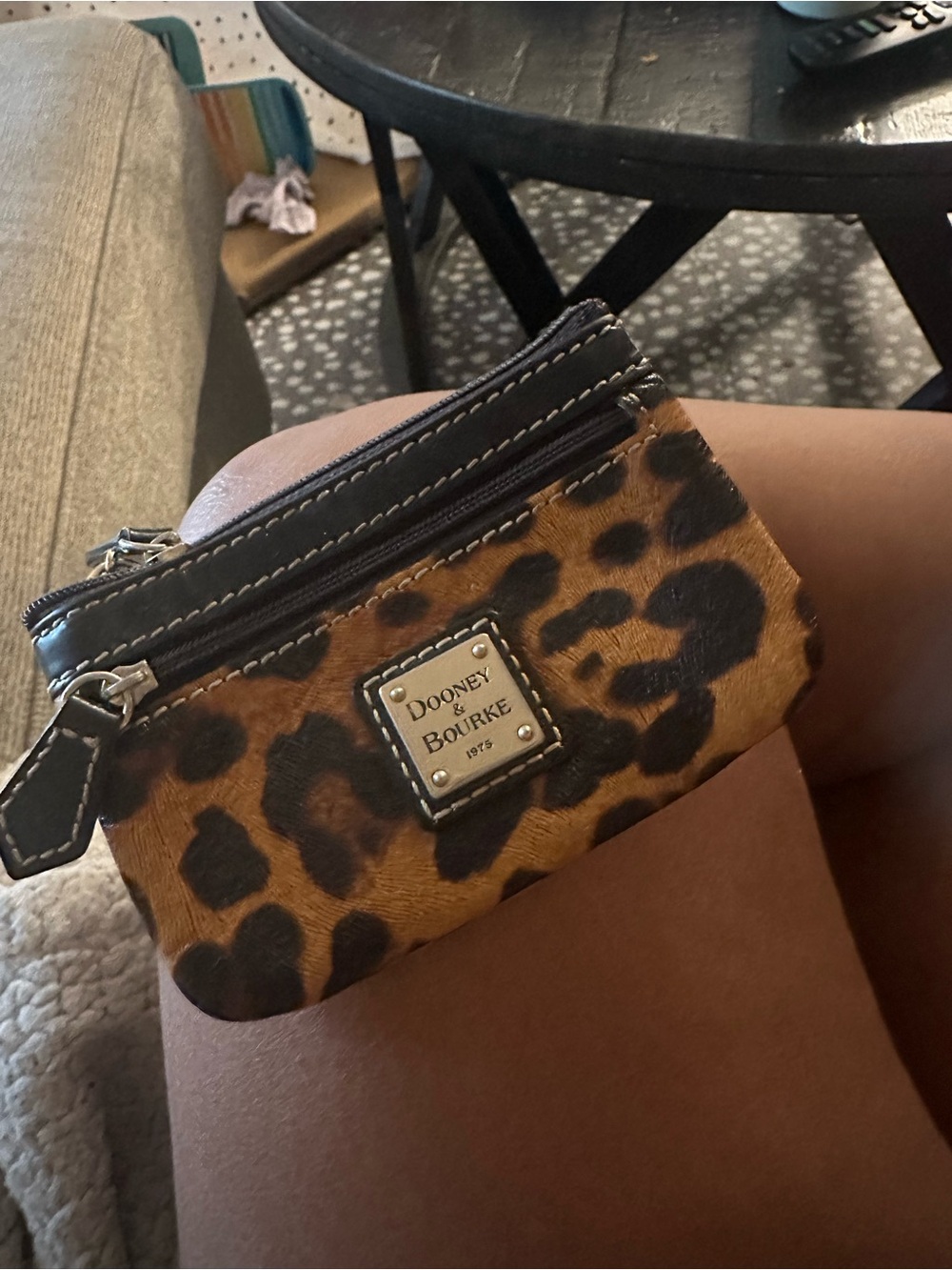 Dooney & Bourke Leopard Print Coin Pouch in Brown and Black